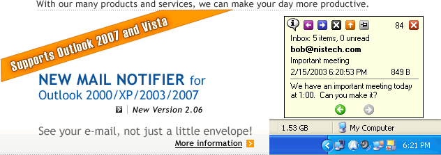 New Mail Notifier for Outlook 2000/XP/2003/2007